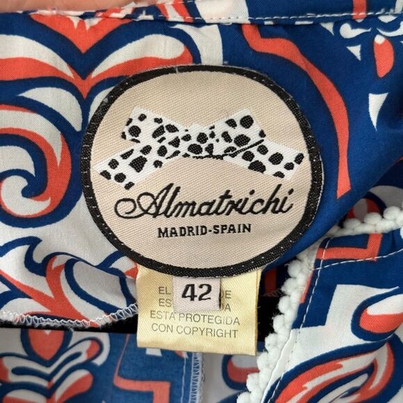 Almatrichi Madrid Spain Blue & Orange Gorgeous 3/4 Sleeve Tunic Top - Picture 6 of 8